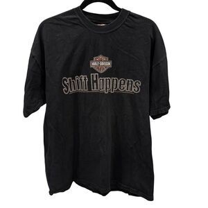 VintageHarley-Davidson Men's XL Black Graphic Tee "Shift Happens" Vintage 2000s
